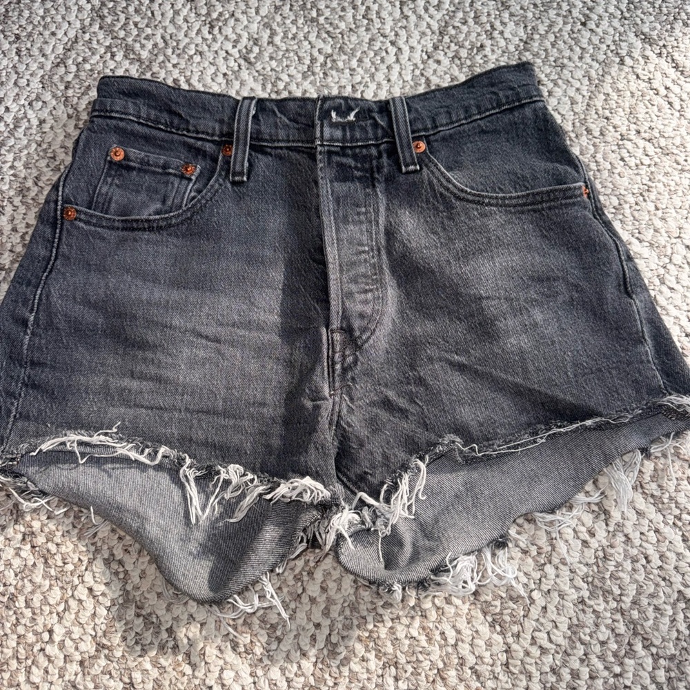 Levi’s Distressed Black Denim Shorts